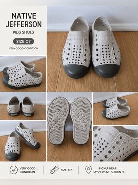 Native Jefferson Kids Water Shoes in Light Gray with Charcoal Toe.Size C7